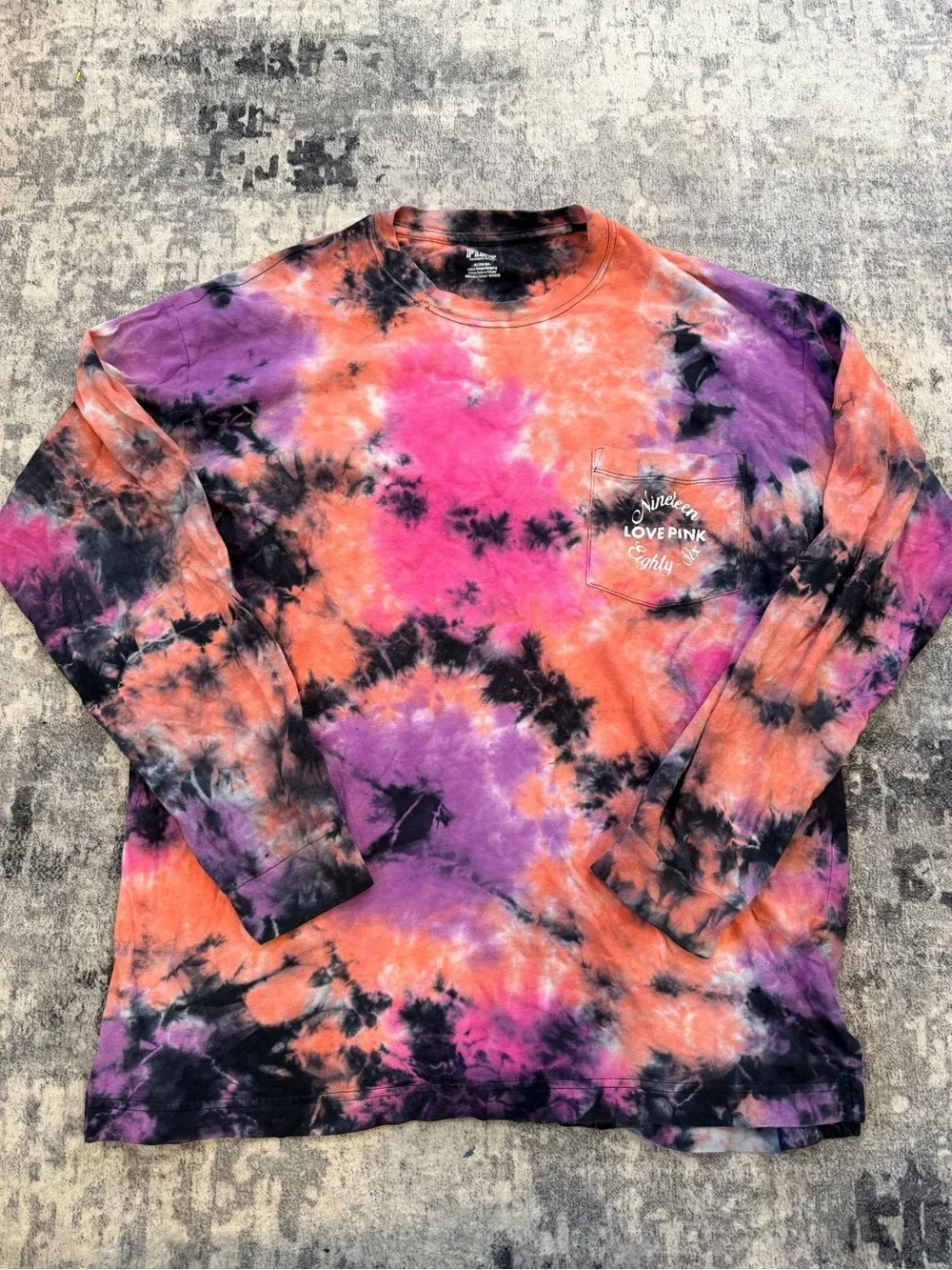 Victoria's Secret PINK Tie-Dye Long Sleeve Pocket Tee in Pink, Orange & Purple - Picture 1 of 4